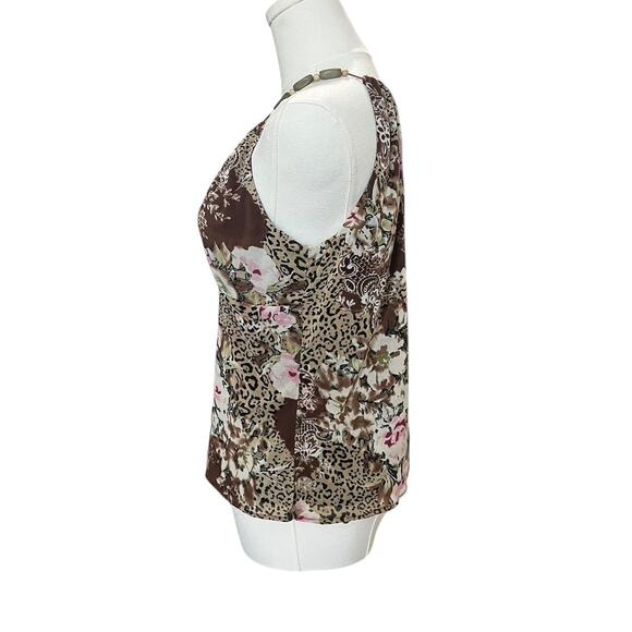 VTG Y2K ICE Brown & Pink Floral Leopard Print Halter Top w Wooden Bead Necklace - Picture 4 of 8